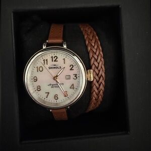 Women’s Shinola Birdy 34mm Watch - Mop Whiskey Leather Strap S0120194479